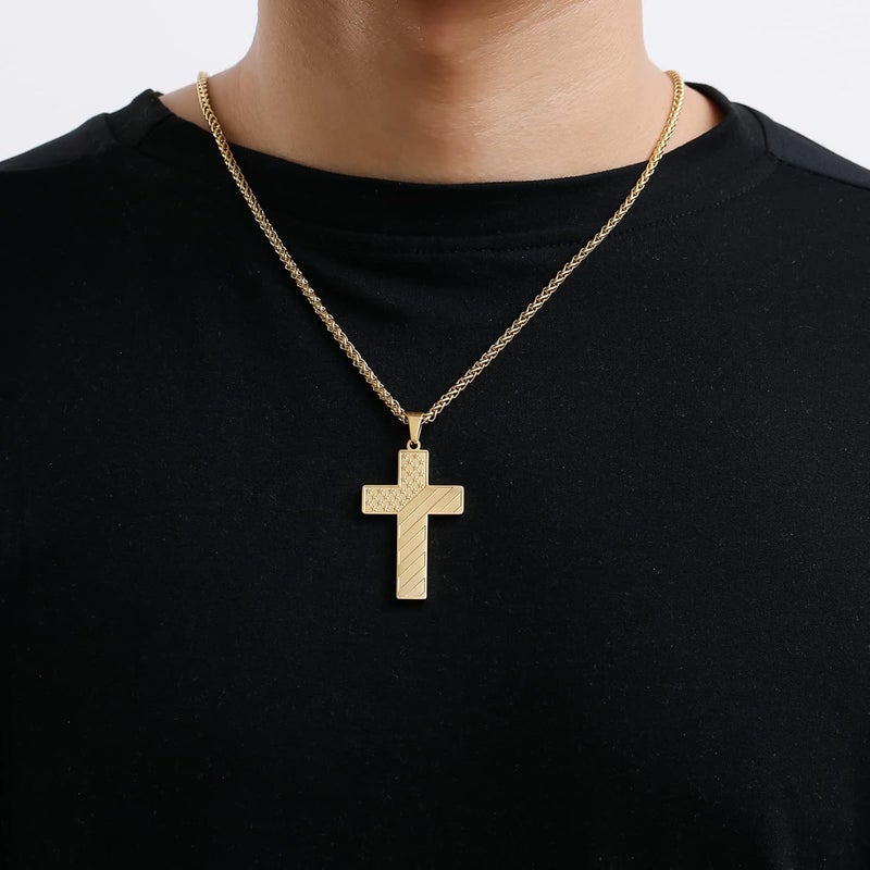 DuoDiner Valentines Day Gifts for Him -18+2 Inch Cross Necklace Bible Verse Stainless Steel American Flag Pendant Chain for Men Boys Cross Jewelry Gift - Image 2